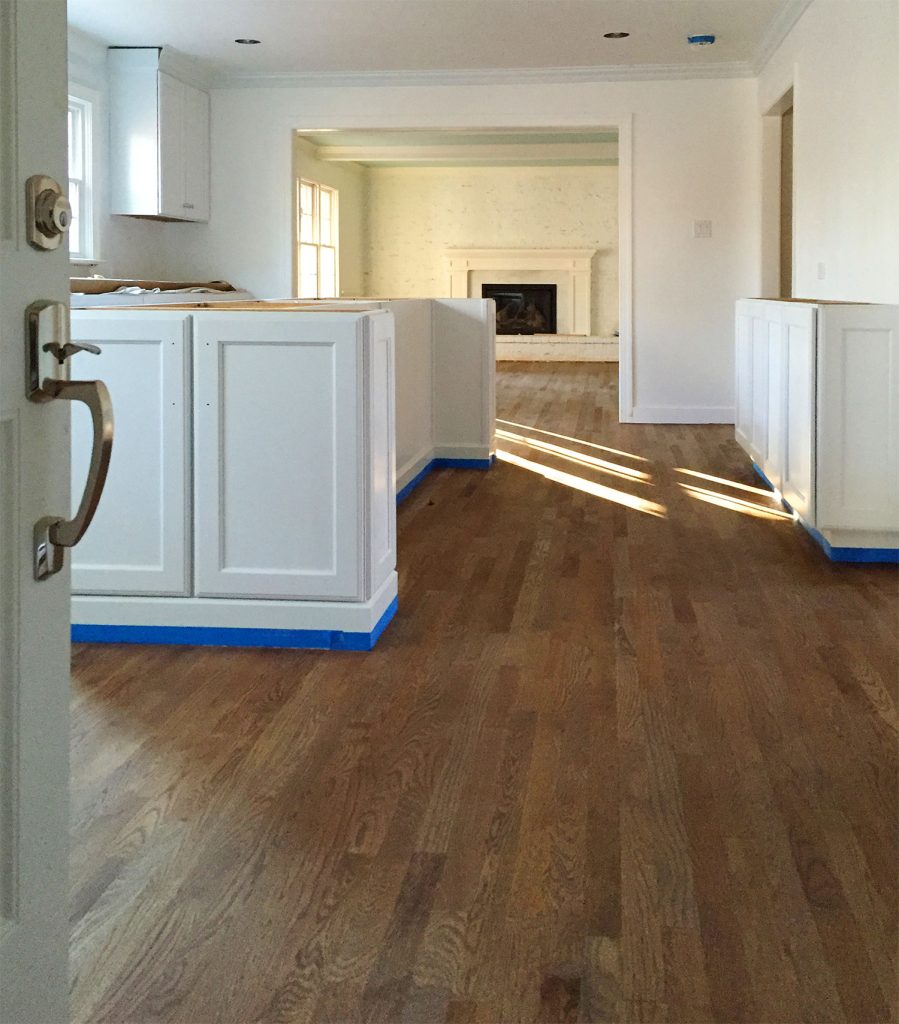 Freshly Stained Hardwood Floors Waiting For Drying