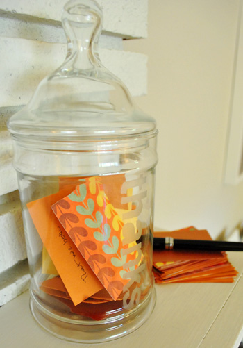 Finished etched glass Thanks Jar With notes of gratitude inside